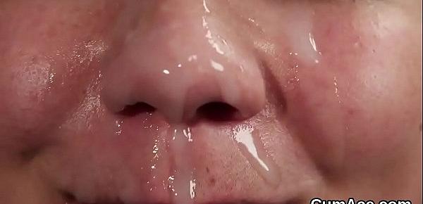  Wicked honey gets cumshot on her face swallowing all the jism